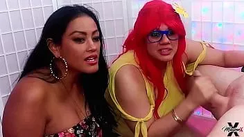 play Asian slut maxine x and latina crush stroking uncle jack's big hard cock!
